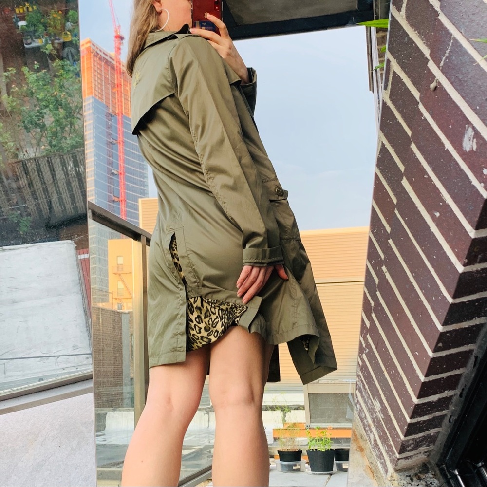 Baby Phat Double-Breasted Green Chameleon Leopard Camo Green Trench Coat - Picture 3 of 16